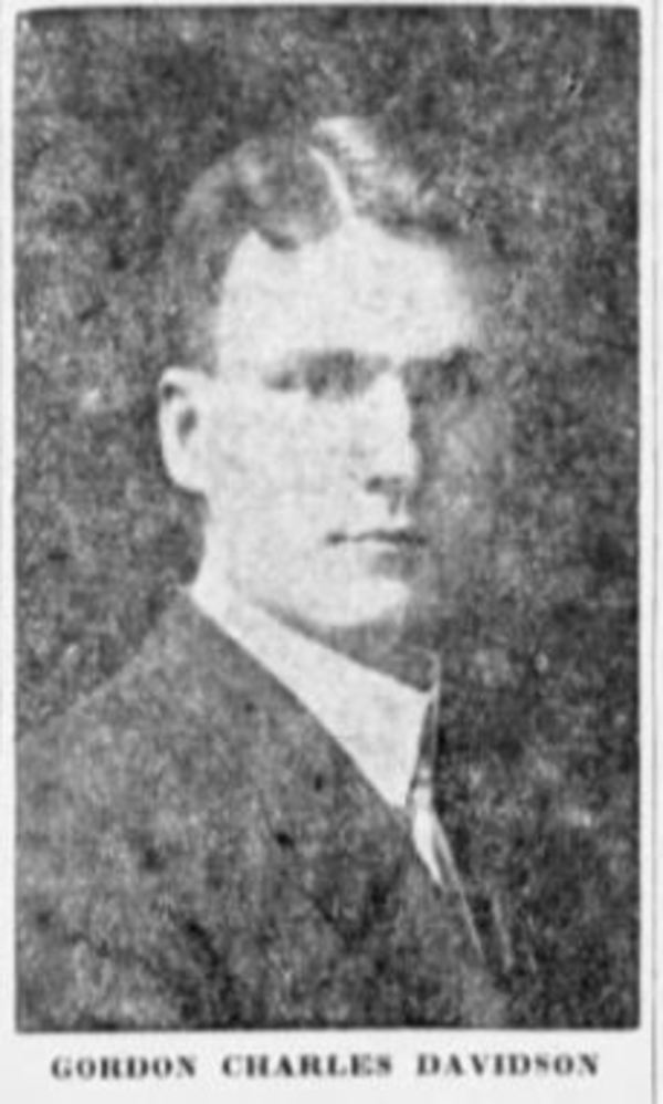 Original title:  Gordon Charles Davidson. Image from: The Vancouver Sun (Vancouver, British Columbia, Canada) - 31 May 1922, Page 3. 