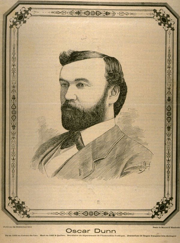 Original title:  Oscar Dunn Né en 1844 au Coteau-du-Lac. Mort en 1885 à Québec. Secrétaire du département de l'Instruction publique. Journaliste de langue française très distingué / [image fixe] : Edmond-Joseph Massicotte